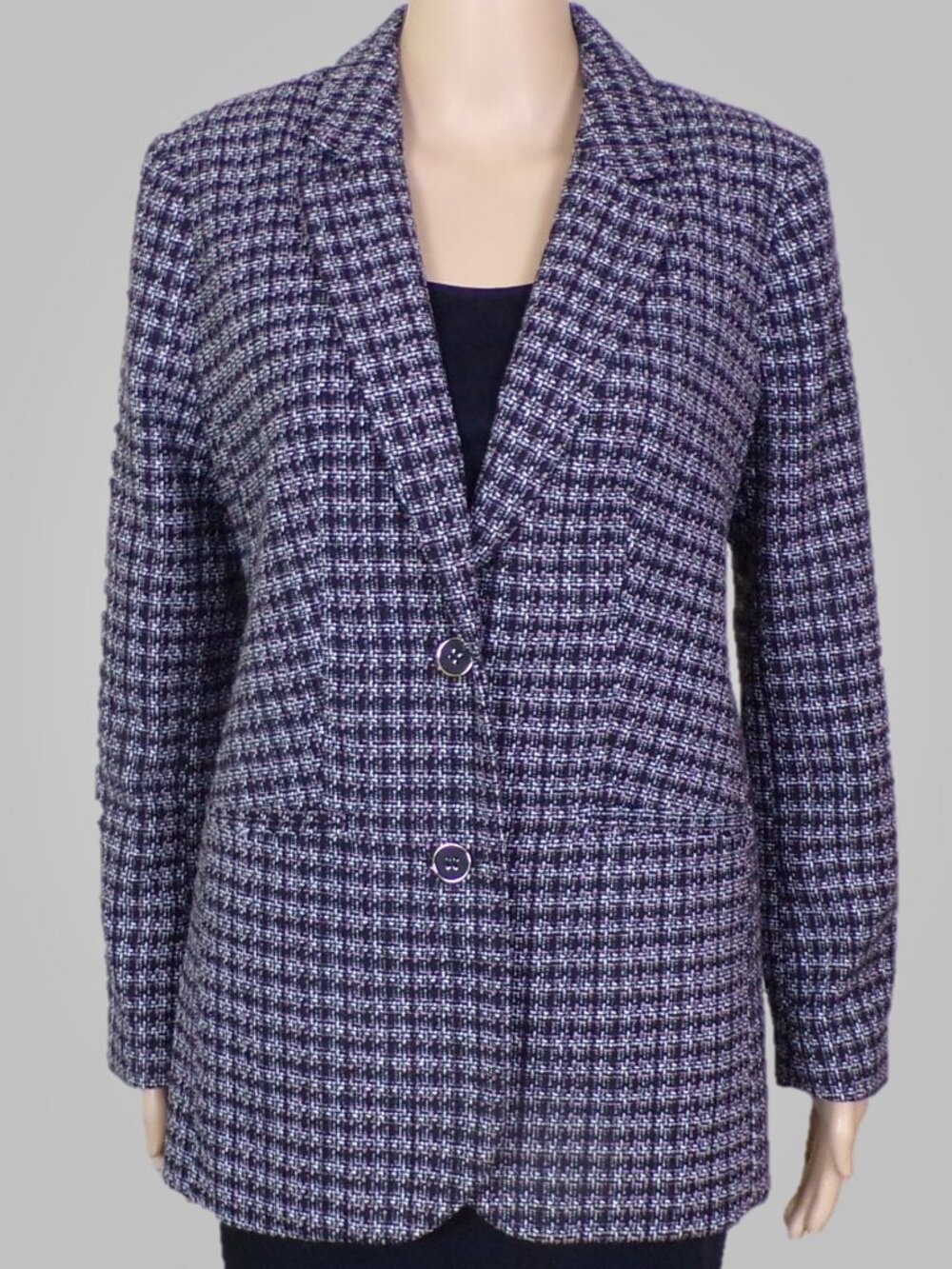 LIZ CLAIBORNE size 4P black/white/mauve tweed blazer polyester/wool/other